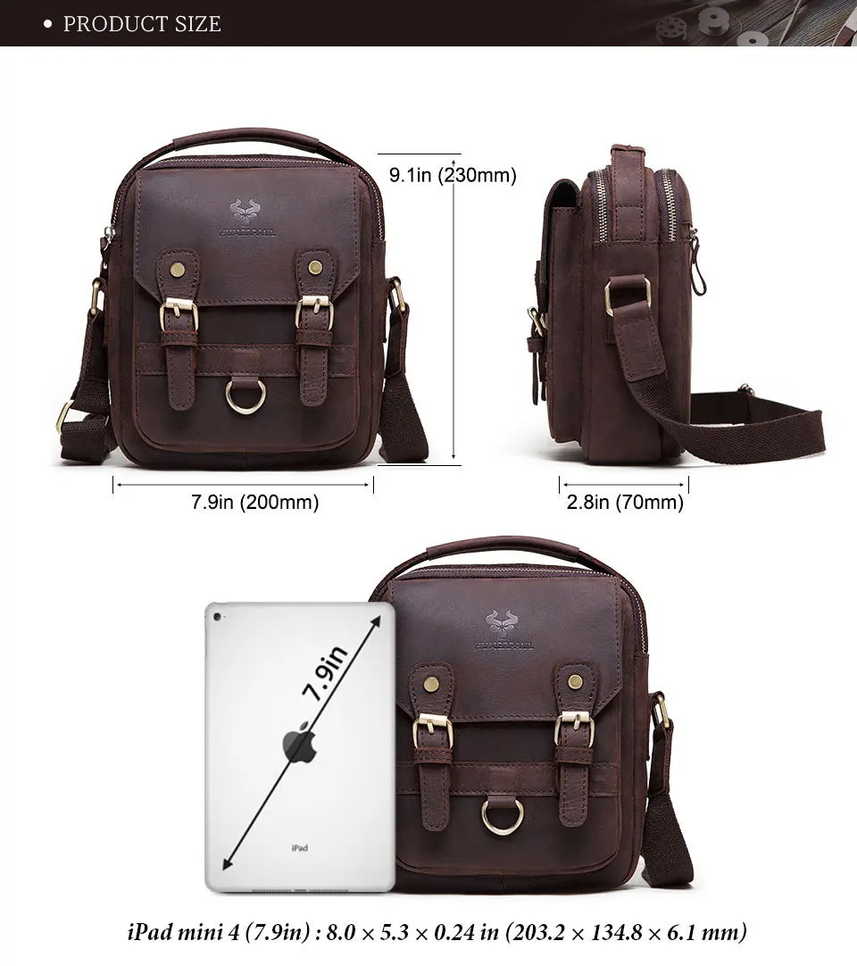 HUMERPAUL Shoulder Bag for Men Casual Genuine Leather Messenger Crossbody Bags Business Handbag for Work Full Grain Leather - Image 8