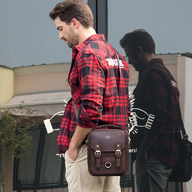 HUMERPAUL Shoulder Bag for Men Casual Genuine Leather Messenger Crossbody Bags Business Handbag for Work Full Grain Leather - Image 2